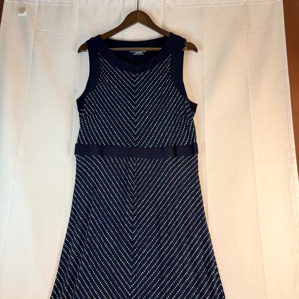 LANDS’ END Women’s Size XL Dress Maxi Length Polka Dot Stretch Side Slits - Picture 4 of 16